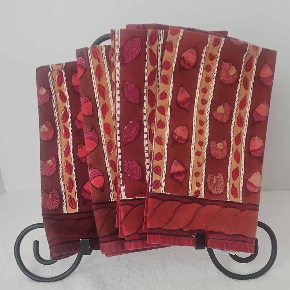 Couleur Nature Elegant Burgundy Pink Tan Hues Cotton Napkins Set of 4